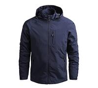 Waterproof Jacket Mens Lightweight Full Zip Windbreaker Outdoor Raincoat Detachable Hooded Softshell Rain Jacket Windproof Military Outerwear for Travelling Camping Running Hiking Navy XXL