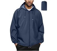Waterproof Jacket Mens Packable Rain Jacket Portable Hood Zipper Rain Coats Lightweight Breathable Windbreaker Packaway Thin Raincoat With Storage Bag for Active Outdoor Travel