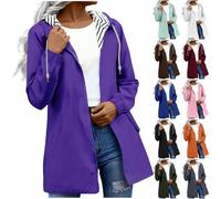 Waterproof Jacket Women Lightweight Longline Raincoats, Ladies Plus Size Drawstring Hooded Rain Jackets Windbreaker Outear for Wet Weather
