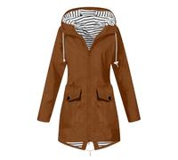 Waterproof Jacket Womens Full Zip Lightweight Rain Jackets Hooded Packable Longline Raincoat Solid Long Sleeve Hiking Warm Overcoat with Pocket Outdoor Windbreaker Softshell Jackets Plus Size S-5xl