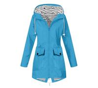 Waterproof Jacket Womens Full Zip Lightweight Rain Jackets Hooded Packable Longline Raincoat Solid Long Sleeve Hiking Warm Overcoat with Pocket Outdoor Windbreaker Softshell Jackets Plus Size S-5xl