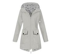 Waterproof Jacket Womens Full Zip Lightweight Rain Jackets Hooded Packable Longline Raincoat Solid Long Sleeve Hiking Warm Overcoat with Pocket Outdoor Windbreaker Softshell Jackets Plus Size S-5xl