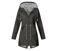 Waterproof Jacket Womens Full Zip Lightweight Rain Jackets Hooded Packable Longline Raincoat Solid Long Sleeve Hiking Warm Overcoat with Pocket Outdoor Windbreaker Softshell Jackets Plus Size S-5xl