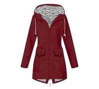 Waterproof Jacket Womens Full Zip Lightweight Rain Jackets Hooded Packable Longline Raincoat Solid Long Sleeve Hiking Warm Overcoat with Pocket Outdoor Windbreaker Softshell Jackets Plus Size S-5xl