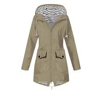 Waterproof Jacket Womens Full Zip Lightweight Rain Jackets Hooded Packable Longline Raincoat Solid Long Sleeve Hiking Warm Overcoat with Pocket Outdoor Windbreaker Softshell Jackets Plus Size S-5xl