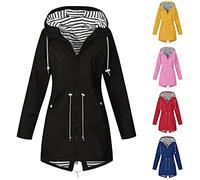 Waterproof Jacket Womens Plus Size Hooded Ladies Raincoat Solid Colour Lightweight Long Coats Trench Windbreaker for Hiking Spring Fall Winter Outdoor Jacket with Hood