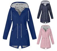 Waterproof Jacket Womens Plus Size Hooded Ladies Raincoat Solid Colour Lightweight Long Coats Trench Windbreaker for Hiking Spring Fall Winter Outdoor Jacket with Hood