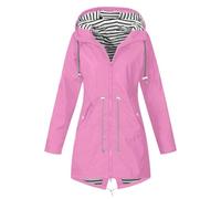 Waterproof Jacket Womens Plus Size Hooded Ladies Raincoat Solid Colour Lightweight Long Coats Trench Windbreaker for Hiking Spring Fall Winter Outdoor Jacket with Hood