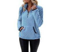 Waterproof Jacket Women's Sherpa Fleece Pullover Casual Loose Half Zip Long Sleeve Fluffy Soft Sweatshirts Oversized Plus Size Trendy Winter Relaxed Fit Warm Outwear with Pockets Blue