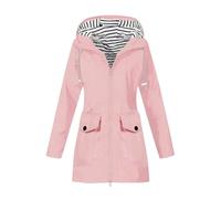 Waterproof Jackets for Ladies, Solid Color Pockets Windproof Jacket Long Raincoat with Hood Women's Autumn Winter Lightweight Warm Comfort Softshell Jacket Walking Travelling Coats UK Size S-XXL