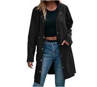 Waterproof Jackets for Women Solid Color Long Sleeves Hoodies Button Front Windbreaker Jackets Lightweight Waterproof Climbing Rain Coat Comfy Outdoor Cold Weather Fall Winter Hooded Trench