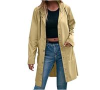 Waterproof Jackets for Women Solid Color Long Sleeves Hoodies Button Front Windbreaker Jackets Lightweight Waterproof Climbing Rain Coat Comfy Outdoor Cold Weather Fall Winter Hooded Trench