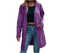 Waterproof Jackets for Women Solid Color Long Sleeves Hoodies Button Front Windbreaker Jackets Lightweight Waterproof Climbing Rain Coat Comfy Outdoor Cold Weather Fall Winter Hooded Trench