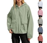 Waterproof Jackets for Women, Solid Full Zip Thin Coats with Hood, Loose Breathable Open Front Sports Jackets, Casual Comfy Work Office Cropped Jacket, Ladies Spring Autumn Sweatshirts