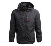 Waterproof Jackets Men Relaxed-Fit Windproof Waterproof Rain Jacket High Neck Zipper Men's Lightweight Raincoat with Hooded Breathable Walking Black