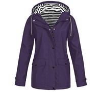 Waterproof Jackets Women Outdoor Plus Size Waterproof Hooded Windproof Fashion Women Solid Rain Jacket-Purple_L