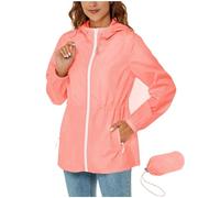 Waterproof Jackets Women Packable Lightweight Breathable Outdoor Raincoat Ladies Running Windproof Walking Hooded Long Sleeve Zipper Jacket Showerproof Camping Hiking Golf Cycling 8 10 12 14 16 Solid