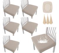Waterproof Jacquard Chair Covers, Stretch Jacquard Removable Waterproof Dining Room Chairs Cover, Chair Seat Slipcovers Protector for Kitchen, Hotel Ceremony Banquet Wedding Party，Sand color：6pcs
