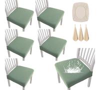 Waterproof Jacquard Chair Covers, Stretch Jacquard Removable Waterproof Dining Room Chairs Cover, Chair Seat Slipcovers Protector for Kitchen, Hotel Ceremony Banquet Wedding Party，Bean green：6pcs