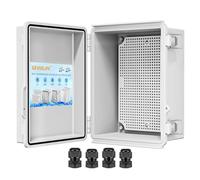 Waterproof Junction Box ABS Plastic, Outdoor Electrical Box IP67 Hinged Cover Project Box with Mounting Plate Wall Brackets and 2 Cable Glands, Grey Electrical Enclosure 8.7"x6.7"x4.3"