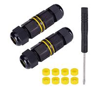 Waterproof Junction Box Outdoor Cable Connector, 4Pole IP68 Connector External Sleeve Coupler Ø5mm-12mm (2-Pack Black, PVC)