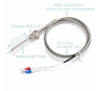 Waterproof K Type Thermocouple Sensor Probe 0-500°C 2m Shielded Stainless Steel Cable for PID Controller Grounded Rust-Proof Industrial Measurement