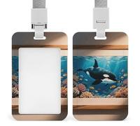 Waterproof Killer Whales Orca Pattern Id Badge Holders with Breakaway Lanyard, Heavy Duty Work Card Holder, Clear Vertical, Name Tag Holder for Nurse/Teacher/Doctor/Officer/Staff