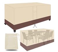 Waterproof L-Shaped Outdoor Fur Sofa Cover 350x260x90cm - Dustproof Heavy Duty 420D Rip-Proof Oxford Fabric with Waterproof Tape & Hidden Air Vent - Beige & Brown