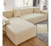 Waterproof L-Shaped Sofa Slipcover, Non-Slip Velvet Cushion Covers for 4-Seater, Brown, Durable Furniture Protector, Easy to Clean, Stylish Home Decor
