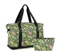 Waterproof Large Bag Pink Carnation Green Leaves William Morris Sport Training Bag with Toiletry for Workout