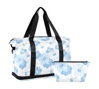 Waterproof Large Travel Bag Light Blue Flower Hawaii Style Sport Training Bag with Toiletry for Hiking
