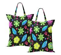 Waterproof Laundry Travel Bag Fluorescent Green Snowflakes Merry Christmas Dirty Clothes Traveling Bag Bathing Suit With Handle 2Pcs