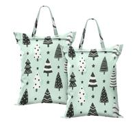 Waterproof Laundry Travel Bag Merry Christmas Mint Green Trees Dirty Laundry Bag Beach With Handle 2Pcs