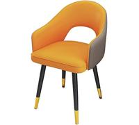 Waterproof Leather Dining Chairs High Back Padded Soft Seat Side Chair with Carbon Steel Legs for Living Room Modern Armchairs (Orange & Dark Gray)