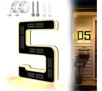 Waterproof LED Solar Lighted House Numbers for Outside, Large 4.7/6.7/9 Inch Address Numbers Signs, Modern Solar Powered Illuminated House Number Plaque for Exterior Night Visibility (5,9 In)