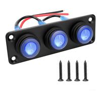Waterproof LED Switch Panel 12V 1-6 Gang IP67 Illuminated Marine Boat RV Car Button Blue ABS Aluminum for Automotive and Vessel Electrical Systems Multiple Button Options(3 Blue)