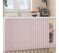 Waterproof Linen Curtain for Open Shelves - Dustproof Kitchen Cabinet Curtain with Sliding Rail Self-Adhesive Pink W150cm/H150cm - Perfect for Home nization