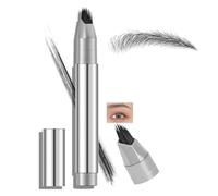 Waterproof Liquid Eyebrow Pen - Multi-Fork Brush for Natural Strokes, Long-Lasting & Quick-Drying, Smudge-Free, Sweat-Proof - Dark Angled Brow Brush, Vegan & Cruelty-Free (Grey Black)