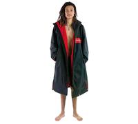 Dryrobe Advance - The Original Long Sleeve Waterproof Changing Robe - Oversized Coat with Fleece Lining - for Beach, Cold Water Wild Swimming, Surfing - Large - Black/Red/Red