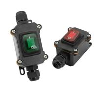Waterproof Marine Rocker Switch with LED IP65 Inline Power Cord Outdoor Junction Box 12V 24V 220V 16A 30A Electrical Switch(Double red 12-24V,1 PCS)