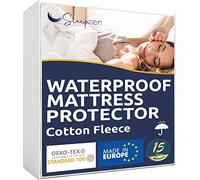 Waterproof Mattress Protector 140x200 cm - UE Double - 100% Cotton Flannelette, Fitted sheet, Bi-Ome Treatment, Anti-dust mite, Antibacterial, Anti-mold, Hypoallergenic - 15 Year Warranty
