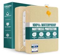 Waterproof Mattress Protector, King 150 x 200 cm, Fits 40cm Deep (Beige) | Terry Top Waterproof Mattress Protector with Elastic Skirt, Oeko-Tex Certified, by Utopia Bedding