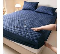 Waterproof Mattress Protector,Quilting queen fitted sheet only with Deep Pocket Full-Wrap Elastic,Soft Dirt-Proof Mattress Coverfor Adults & Dorm Living Machine Washable(Dark Blue,180x220cm)