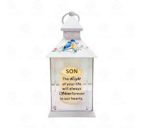 Waterproof Memorial Light Up Lantern for Graveside - Birds Flickering LED Candle with Timer, Weatherproof Remembrance Sympathy Gift or Loved Ones (Birds Lantern - Son)
