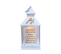 Waterproof Memorial Light Up Lantern for Graveside - Robin Flickering LED Candle with Timer, Weatherproof Remembrance Sympathy Gift or Loved Ones (Robin Lantern - Grandad)