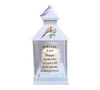 Waterproof Memorial Light Up Lantern for Graveside - Robin Flickering LED Candle with Timer, Weatherproof Remembrance Sympathy Gift or Loved Ones (Robin Lantern - Nan)