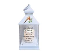 Waterproof Memorial Light Up Lantern for Graveside - Robin Flickering LED Candle with Timer, Weatherproof Remembrance Sympathy Gift or Loved Ones (Robin Lantern - Someone Special)