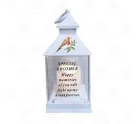 Waterproof Memorial Light Up Lantern for Graveside - Robin Flickering LED Candle with Timer, Weatherproof Remembrance Sympathy Gift or Loved Ones (Robin Lantern - Brother)