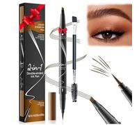 Waterproof Microblading Eyebrow Pen, 2-in-1 Magic Eyebrow Pencil 4 Fork Tip with Eyeline, Natural Hair Like Strokes for Girls Women (Light Brown)