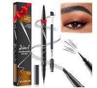 Waterproof Microblading Eyebrow Pen, 2-in-1 Magic Eyebrow Pencil 4 Fork Tip with Eyeline, Natural Hair Like Strokes for Girls Women (Gray)